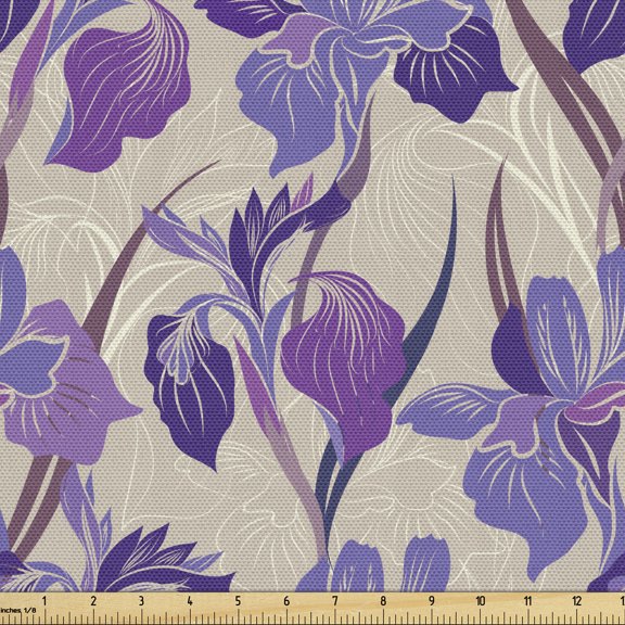Ambesonne Floral Fabric by the Yard Upholstery, Digital Flowers Composition, 1 Yard, Pale Tan Violet