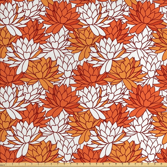 Ambesonne Floral Fabric by the Yard Upholstery, Overlapping Lotus Flower, 10 Yards, Pale Orange Vermilion
