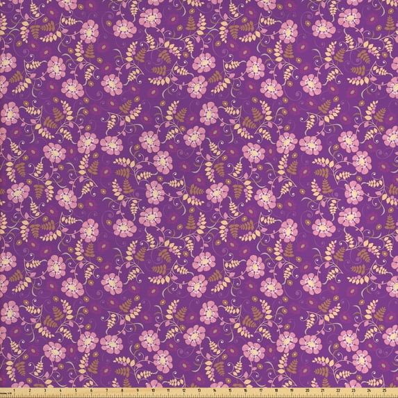 Ambesonne Floral Fabric by the Yard Upholstery, Romantic Nature Pattern, 3 Yards, Pale Pink Marigold