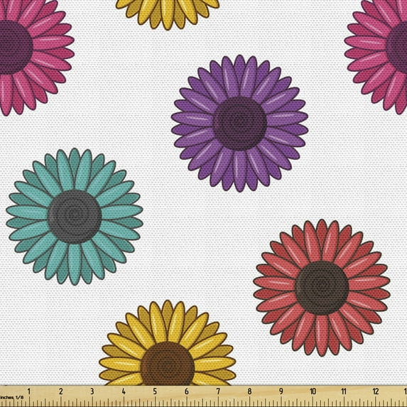 Ambesonne Floral Fabric by the Yard Upholstery, Flower Blossom Petals Summer, 5 Yards, Multicolor
