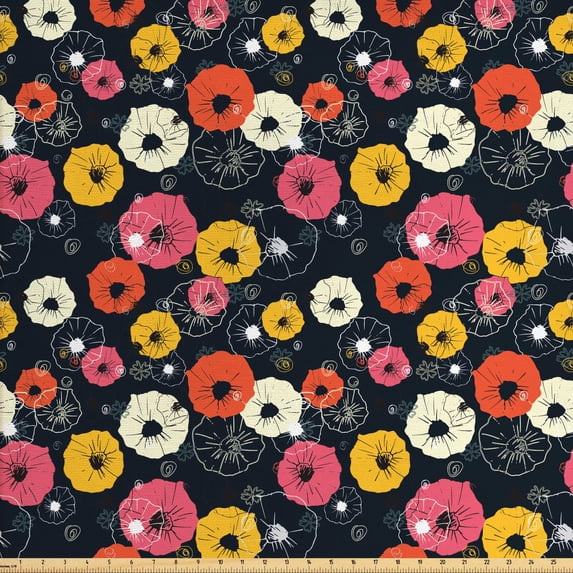 Floral Fabric by the Yard, Flower Pattern with Colorful Arrangement of Spring Blooms Ornate Petals Composition, Decorative Upholstery Fabric for Chairs & Home Accents, Multicolor by Ambesonne