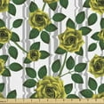 thumbnail image 1 of Floral Fabric by the Yard, Flowers Theme Realistic Golden Roses Image Green Leaves on Striped Background, Decorative Upholstery Fabric for Sofas and Home Accents, Multicolor by Ambesonne, 1 of 5