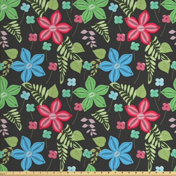 Floral Fabric by the Yard, Forest Flowers Pattern with Colorful Doodle Flourishing Blossom Petals Print, Decorative Upholstery Fabric for Chairs & Home Accents, Multicolour by Ambesonne