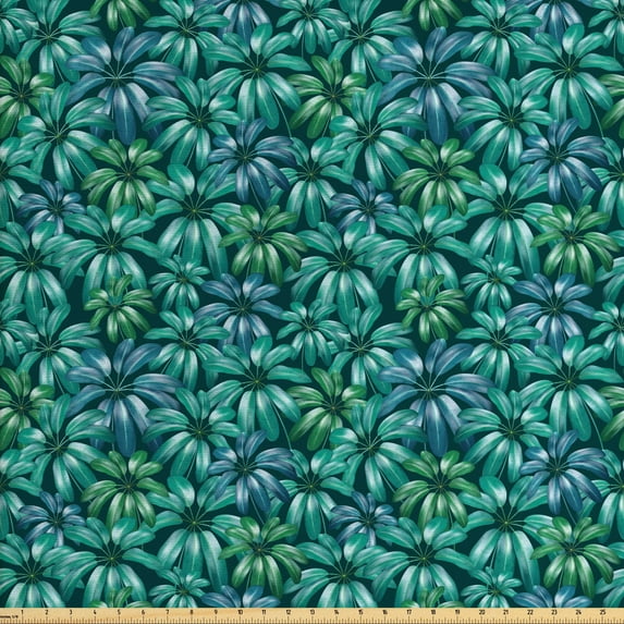 Floral Fabric by the Yard, Gardening Theme Beauty Blooms Exotic Flower Field Plant Foliage Jungle, Decorative Upholstery Fabric for Sofas and Home Accents, Jade Green Petrol Blue by Ambesonne