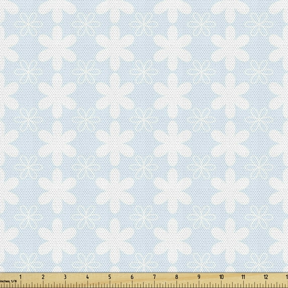 Ambesonne Floral Fabric by the Yard Upholstery, Vertical Spring Flowers, 1 Yard, Pale Blue White