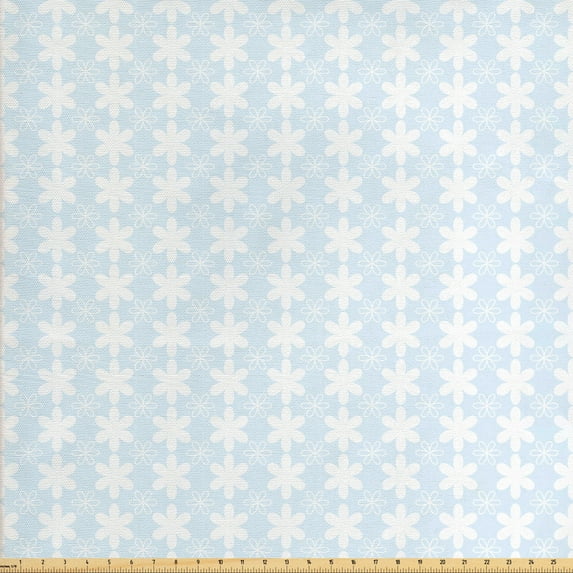 Floral Fabric by the Yard, Geometric Design Vertical Flowers Pattern on Blue Background Art, Decorative Upholstery Fabric for Chairs & Home Accents, Pale Blue White by Ambesonne
