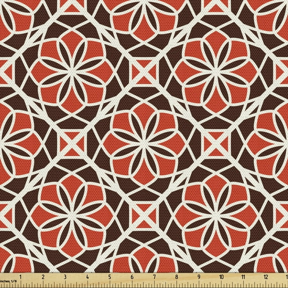 Ambesonne Floral Fabric by the Yard Upholstery, Flower Inspired Abstract, 2 Yards, Vermilion Ivory