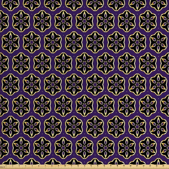 Ambesonne Floral Fabric by the Yard Upholstery, Geometric Oriental Flowers, 3 Yards, Quartz Charcoal Grey