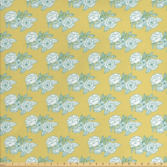 Ambesonne Floral Fabric by the Yard Upholstery, Graphic Images of Bouquets, 3 Yards, Yellow Blue