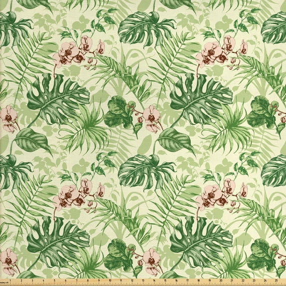 Ambesonne Floral Fabric by the Yard Upholstery, Various Leaves and Flowers, 10 Yards, Cream Multicolor