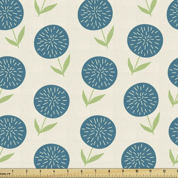 Ambesonne Floral Fabric by the Yard Upholstery, Doodled Abstract Flowers, 3 Yards, Blue and Pale Green