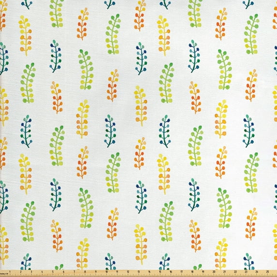 Ambesonne Floral Fabric by the Yard Upholstery, Watercolor Foliage Motif, 10 Yards, Multicolor