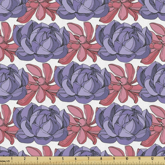 Floral Fabric by the Yard, Horizontally Arranged Graphic Image Wildflowers on a Plain Background, Decorative Upholstery Fabric for Sofas and Home Accents, Lavender Blue Pale Ruby by Ambesonne