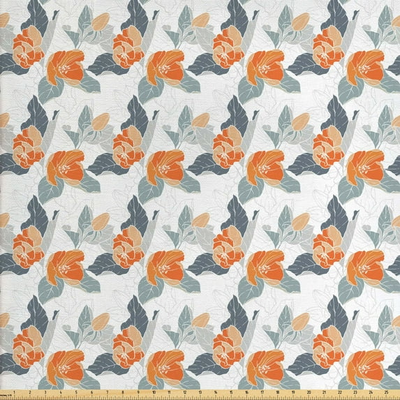Ambesonne Floral Fabric by the Yard Upholstery, Apple Buds Blossoms, 3 Yards, Orange Purpleblue