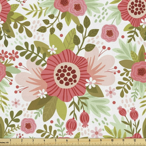 Ambesonne Floral Fabric by the Yard Upholstery, Pastel Spring Flower, 5 Yards, Multicolor