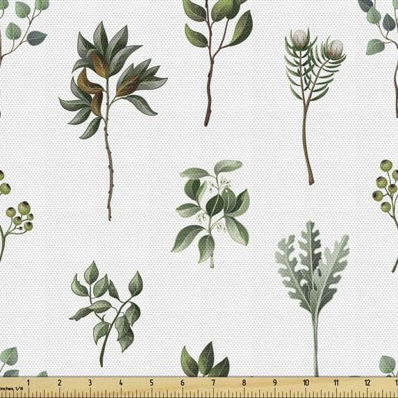 Ambesonne Floral Fabric by the Yard Upholstery, Various Plantation Leaves, 3 Yards, Reseda Green Olive Green