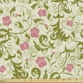 thumbnail image 1 of Floral Fabric by the Yard, Illustration of Vintage Style Garden Art Flourishing Strokes Petals, Upholstery Fabric for Dining Chairs Home Decor Accents, Olive Green and Pastel Pink by Ambesonne, 1 of 5