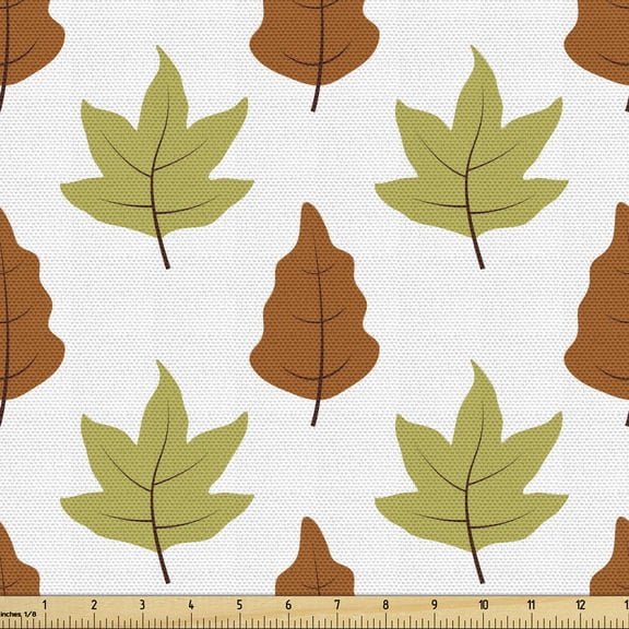 Floral Fabric by the Yard, Image of Repetitive Leaves from Autumn Season in Nature Tones, Upholstery Fabric for Dining Chairs Home Decor Accents, White Burnt Orange by Ambesonne