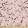 thumbnail image 1 of Ambesonne Floral Fabric by the Yard Upholstery, Japanese Momo Tree Branches, 1 Yard, Rose and Dark Cocoa, 1 of 5