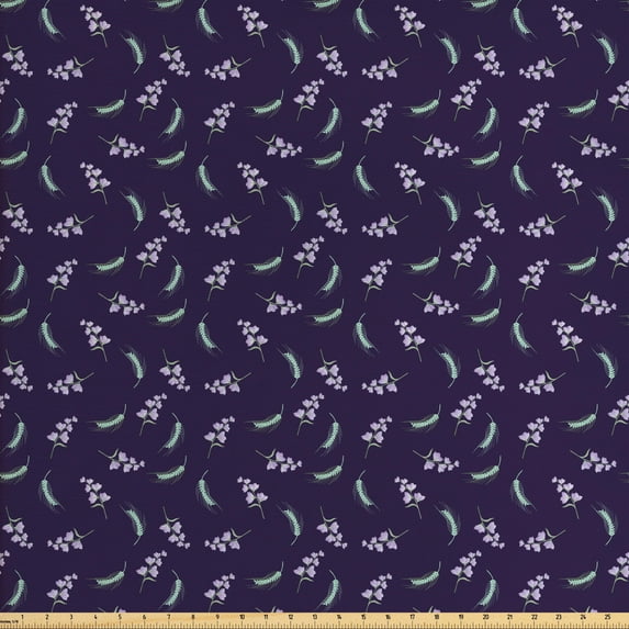 Ambesonne Floral Fabric by the Yard Upholstery, Bell Flowers Ears of Wheat, 3 Yards, Dark Purple Mint Green