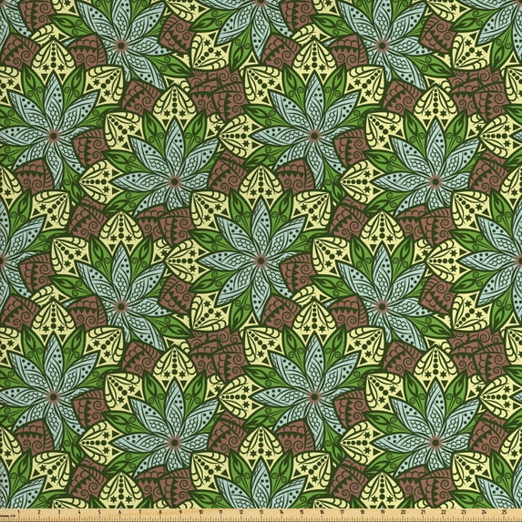 Ambesonne Floral Fabric by the Yard Upholstery, Mandala Pattern, 5 Yards, Multicolor