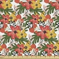 thumbnail image 1 of Floral Fabric by the Yard, Meadow Blossoms in Contrast Tones Strawberries Natural Folk Pattern, Decorative Upholstery Fabric for Chairs & Home Accents, Coral Dark Yellow and Green by Ambesonne, 1 of 5
