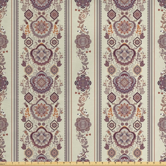 Ambesonne Floral Fabric by the Yard Upholstery, Medieval, 2 Yards, Eggshell Dried Rose