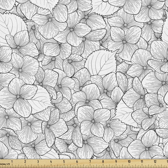 Ambesonne Floral Fabric by the Yard Upholstery, Monochrome Little Flowers, 1 Yard, Charcoal Grey and White