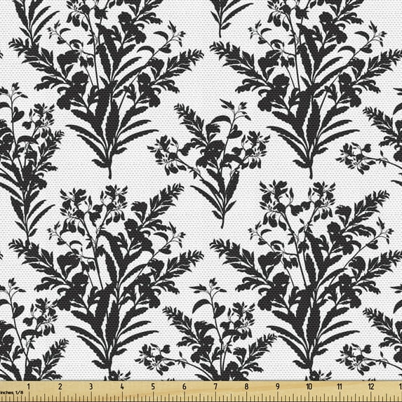 Floral Fabric by the Yard, Monochrome Style Ornamental Garden Elements Flourishing Vintage Blossoms, Decorative Upholstery Fabric for Chairs & Home Accents, Charcoal Grey White by Ambesonne