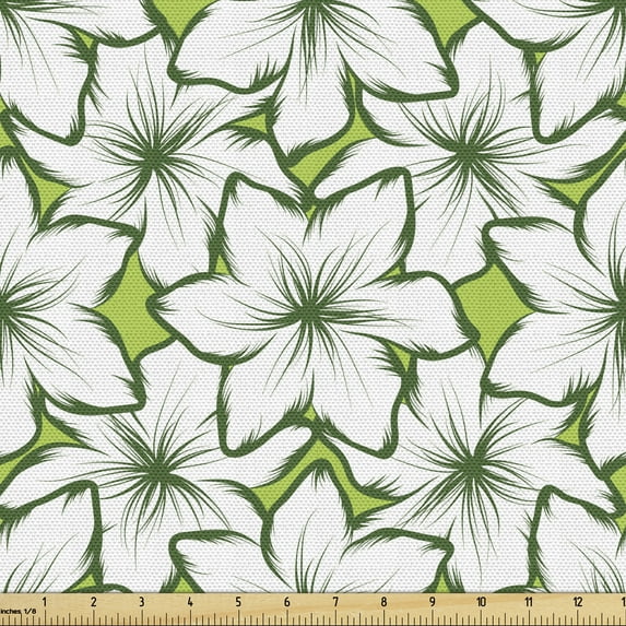 Ambesonne Floral Fabric by the Yard Upholstery, Nature Outline Flower Petals, 1 Yard, Apple Green Olive Green