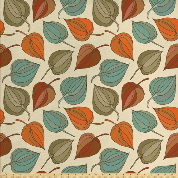 Ambesonne Floral Fabric by the Yard Upholstery, Art Nouveau Winter Cherry, 3 Yards, Multicolor