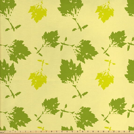 Floral Fabric by the Yard, Ornamental Plane Tree Sycamore Leaves in Repetitive Style, Decorative Upholstery Fabric for Sofas and Home Accents, Pale Yellow Apple Green by Ambesonne