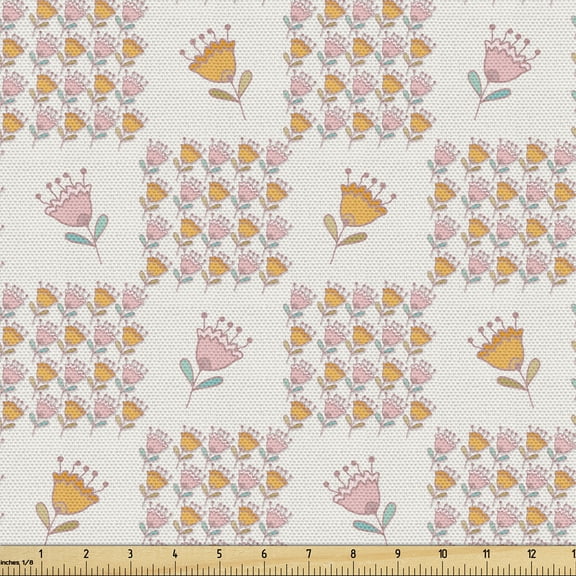 Floral Fabric by the Yard, Ornamental Print of Flowers Assembled Garden Art Foliage Pastel Tones, Decorative Upholstery Fabric for Sofas and Home Accents, Coconut Multicolor by Ambesonne
