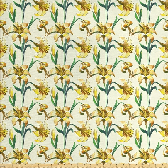 Floral Fabric by the Yard, Painting of Burgeoning Endemic Flowers with Buds, Decorative Upholstery Fabric for Chairs & Home Accents, Multicolor by Ambesonne