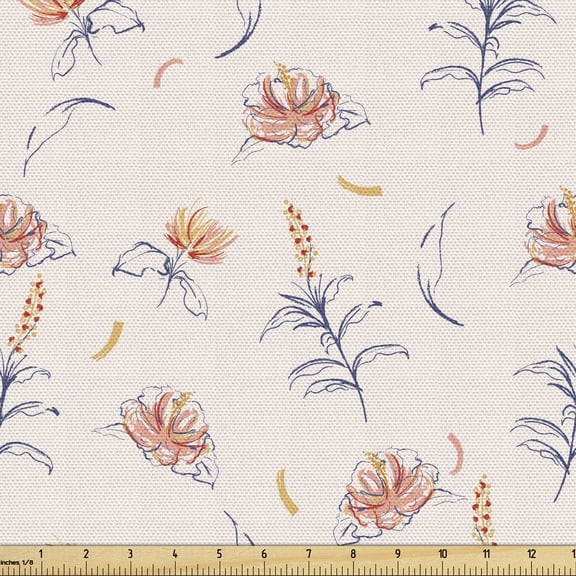 Ambesonne Floral Fabric by the Yard Upholstery, Pastel Blossom Rose Flowers, 1 Yard, Pale Pink Multicolor