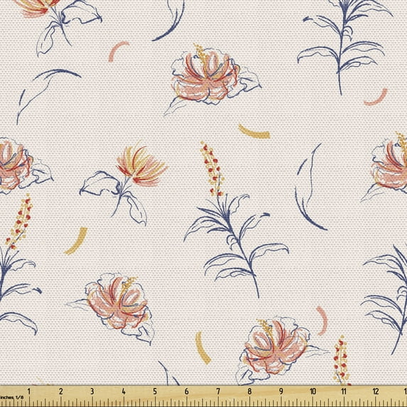 Ambesonne Floral Fabric by the Yard Upholstery, Pastel Blossom Rose Flowers, 1 Yard, Pale Pink Multicolor