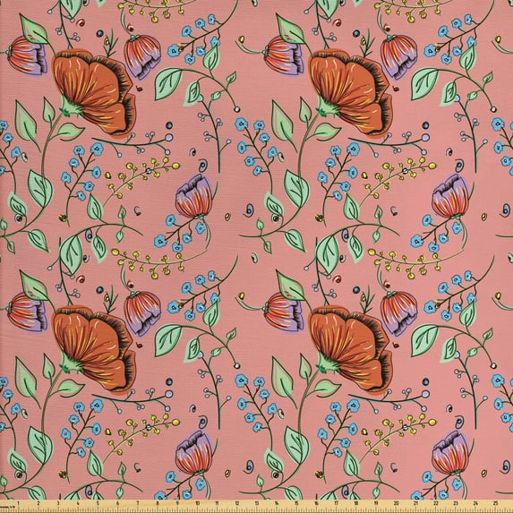 Ambesonne Floral Fabric by the Yard Upholstery, Pastel Magnolia Bouquet, 2 Yards, Multicolor