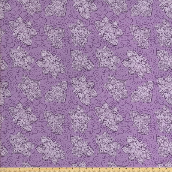 Ambesonne Floral Fabric by the Yard Upholstery, Pastel Zentangle Flowers Art, 3 Yards, Mauve Lilac and Violet