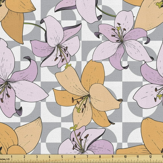 Ambesonne Floral Fabric by the Yard Upholstery, Pastel Bicolour Lily Flora, 10 Yards, Multicolor