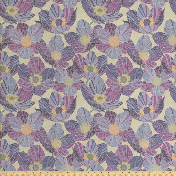 Ambesonne Floral Fabric by the Yard Upholstery, Vintage Design Violet Flower, 5 Yards, Multicolor