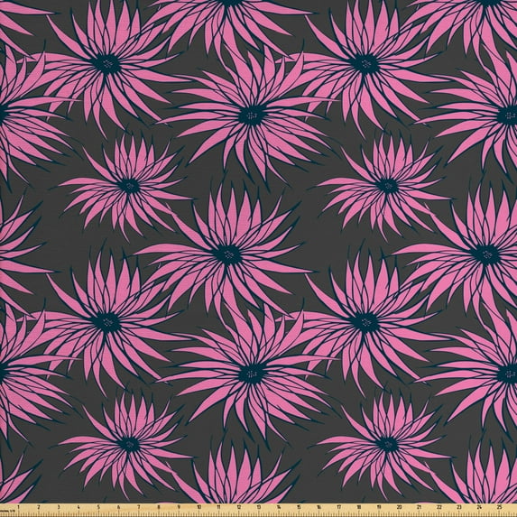 Floral Fabric by the Yard, Print of Feminine Flower Shapes Nature Elements Summer Season, Decorative Upholstery Fabric for Chairs & Home Accents, Dark Taupe Pink by Ambesonne