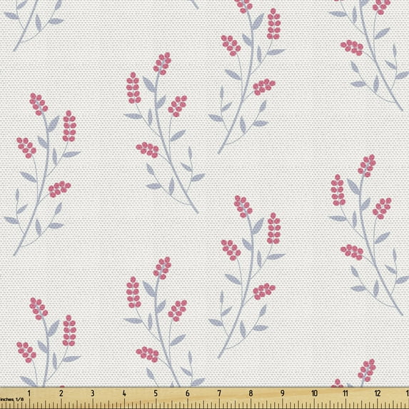 Ambesonne Floral Fabric by the Yard Upholstery, Soft Colored Berry Twigs, 1 Yard, Off White Coral Pearl