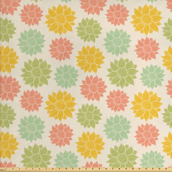 Ambesonne Floral Fabric by the Yard Upholstery, Colorful Sunflowers Ornament, 5 Yards, Champagne and Multicolor