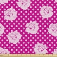 thumbnail image 1 of Ambesonne Floral Fabric by the Yard Upholstery, Rhythmic Polka Dots Roses, 1 Yard, Magenta Pale Pink, 1 of 5