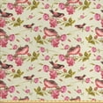 thumbnail image 1 of Floral Fabric by the Yard, Rhythmic Singing Birds Rose Flowers Leaves on Pastel Colored Backdrop, Upholstery Fabric for Dining Chairs Home Decor Accents, Cream Pink by Ambesonne, 1 of 4