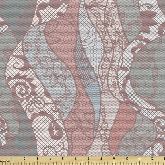 Ambesonne Floral Fabric by the Yard Upholstery, Flower Patterns on Lace Look, 10 Yards, Multicolor