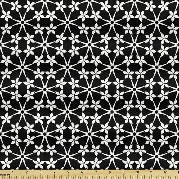 Ambesonne Circles Fabric by the Yard Upholstery, Romantic Knotted Form, 1 Yard, Black and White
