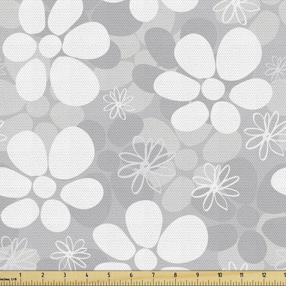 Ambesonne Floral Fabric by the Yard Upholstery, Romantic Overlapping Flowers, 1 Yard, White Grey and Pale Grey