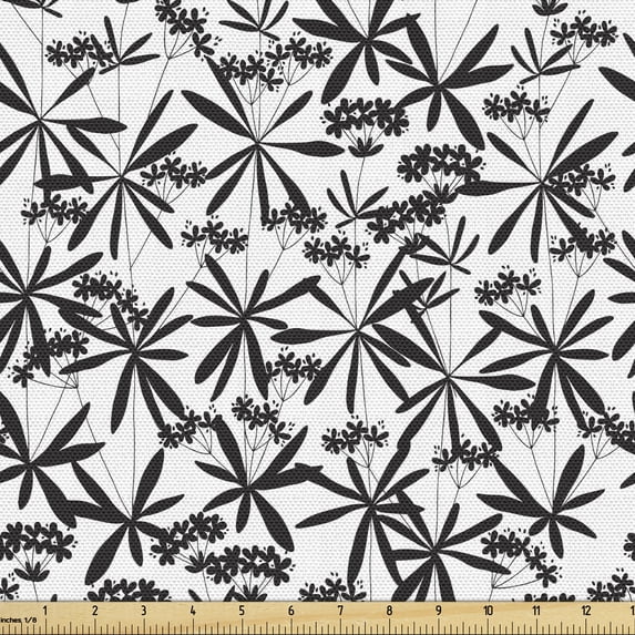 Ambesonne Floral Fabric by the Yard Upholstery, Blossoming Garden Streaks, 1 Yard, Charcoal Grey and White