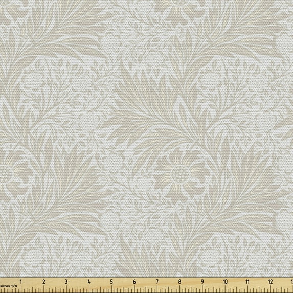 Ambesonne Floral Fabric by the Yard Upholstery, Soft Toned Blooms Branches, 2 Yards, Beige and Coconut